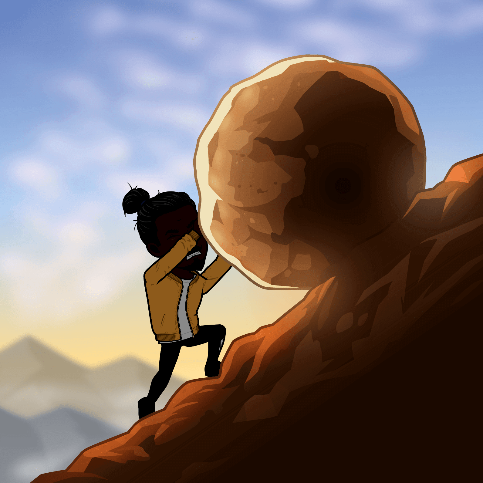 pushing a boulder up a hill